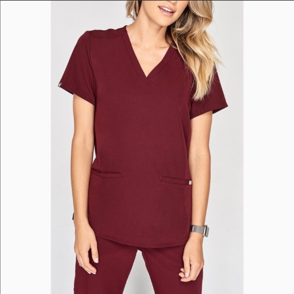 Figs Casma Scrub Top- Burgundy